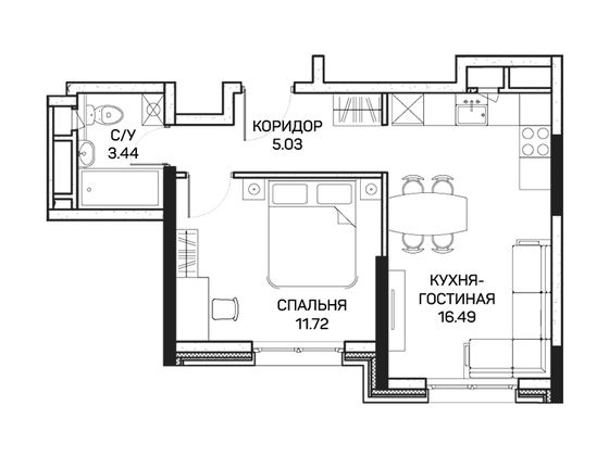 36,7 м², 1-комн. квартира, 7/8 этаж