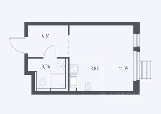 Продажа квартиры-студии 22,9 м², 13/17 этаж