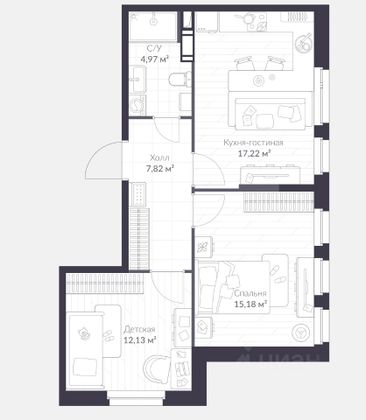 Продажа 2-комнатной квартиры 57,2 м², 5/10 этаж