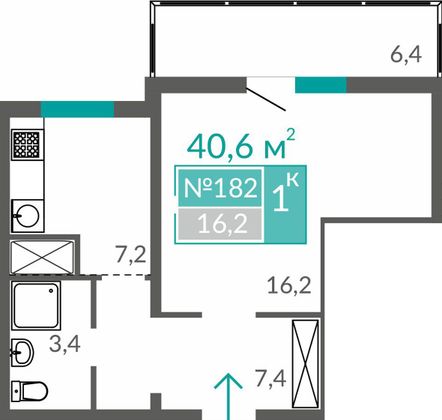 40,6 м², студия, 3/10 этаж