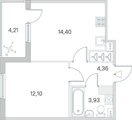 Продажа 1-комнатной квартиры 36,9 м², 3/4 этаж