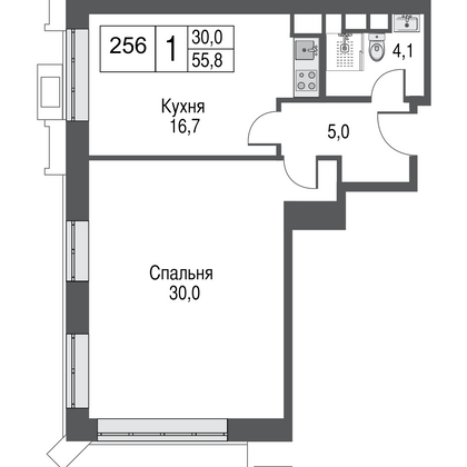 Продажа 1-комнатной квартиры 53,8 м², 12/53 этаж