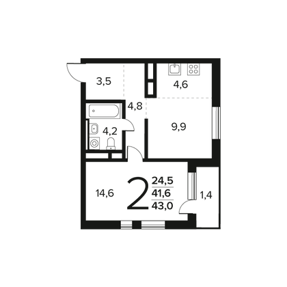 Продажа 2-комнатной квартиры 43 м², 3/14 этаж