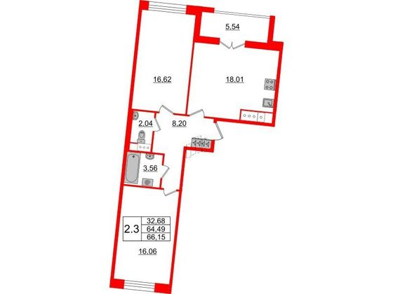 Продажа 2-комнатной квартиры 64,5 м², 4/12 этаж