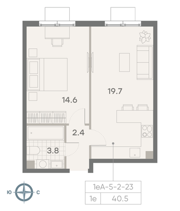 Продажа 1-комнатной квартиры 40,5 м², 4/23 этаж