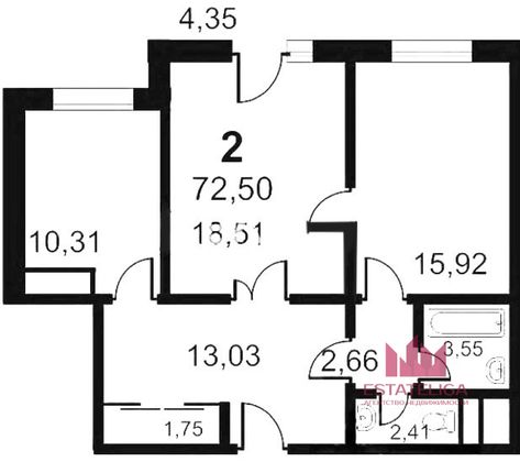 Продажа 2-комнатной квартиры 72,5 м², 5/18 этаж