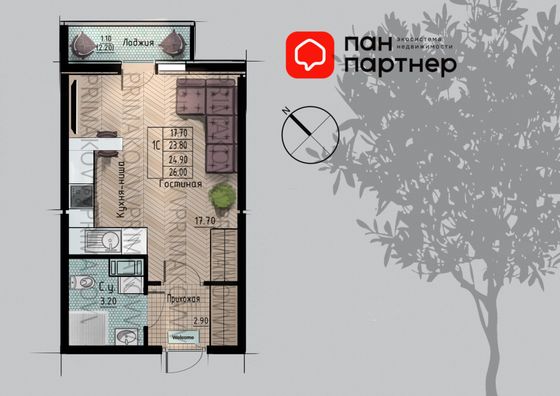 Продажа квартиры-студии 25,1 м², 3/8 этаж