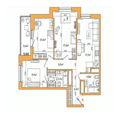 Продажа 3-комнатной квартиры 85,4 м², 19/22 этаж