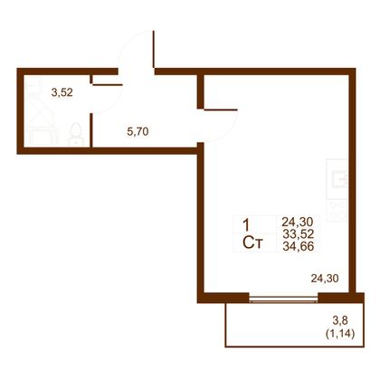 34,7 м², 1-комн. квартира, 8/11 этаж