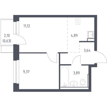 33,5 м², 1-комн. квартира, 12/17 этаж