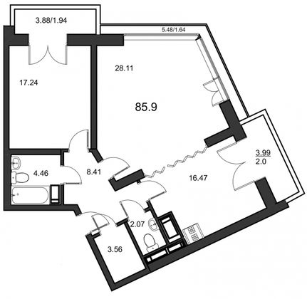 Продажа 2-комнатной квартиры 84,1 м², 21/24 этаж