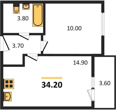 Продажа 1-комнатной квартиры 34,2 м², 21/30 этаж