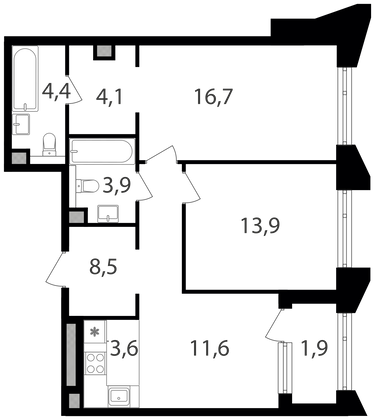 Продажа 2-комнатной квартиры 68,6 м², 5/15 этаж