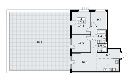 120,8 м², 4-комн. квартира, 2/17 этаж