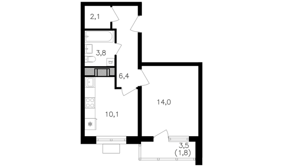 Продажа 1-комнатной квартиры 39 м², 12/25 этаж