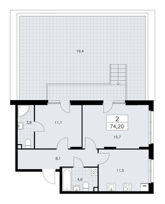 74,2 м², своб. планировка, 2/10 этаж