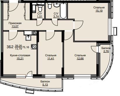 Продажа 3-комнатной квартиры 75,2 м², 17/17 этаж