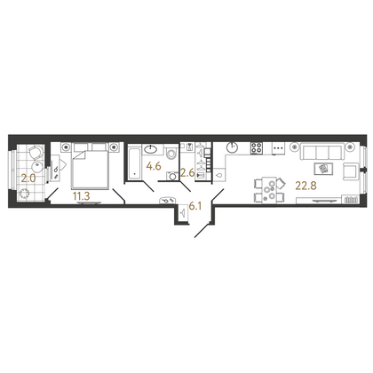 47,4 м², 1-комн. квартира, 5/9 этаж