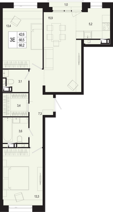 65,5 м², 3-комн. квартира, 2/8 этаж