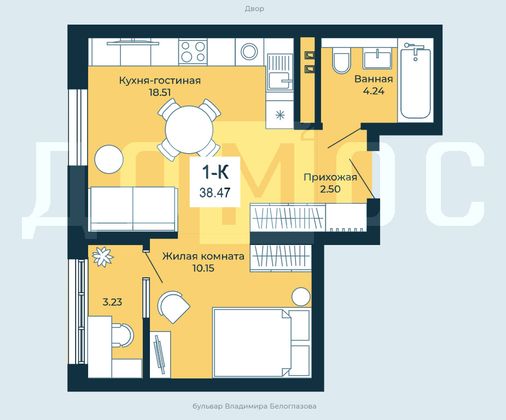 Продажа 1-комнатной квартиры 38,5 м², 5/25 этаж