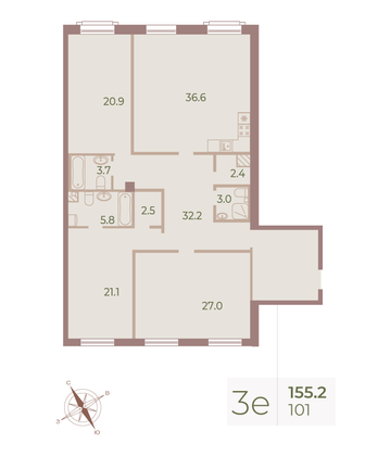 Продажа 3-комнатной квартиры 155,9 м², 3/9 этаж