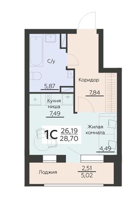 Продажа 1-комнатной квартиры 28,7 м², 2 этаж