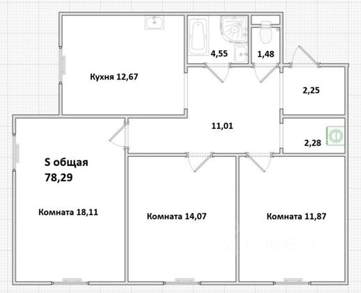 Продажа 3-комнатной квартиры 76 м², 1/3 этаж
