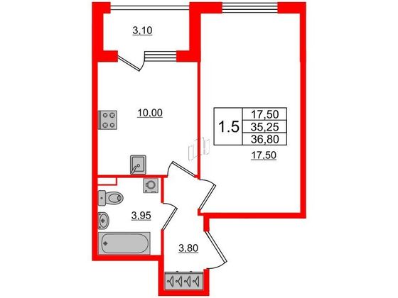 Продажа 1-комнатной квартиры 35,3 м², 1/4 этаж