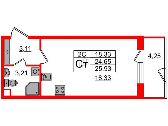 Продажа квартиры-студии 24,6 м², 1/5 этаж