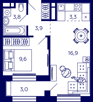 39 м², 1-комн. квартира, 32/32 этаж