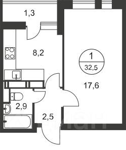 Продажа 1-комнатной квартиры 32,5 м², 19/23 этаж