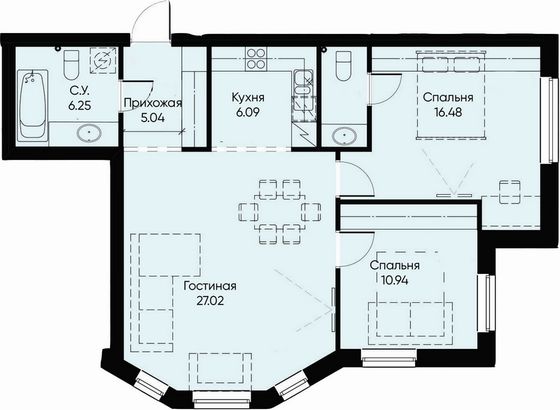 Продажа 2-комнатной квартиры 74,4 м², 3/10 этаж