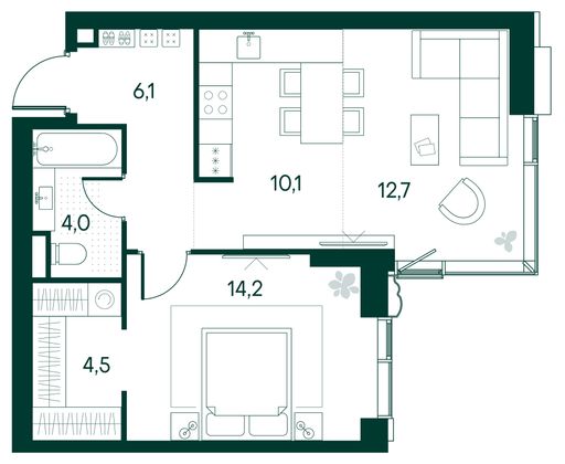 Продажа 1-комнатной квартиры 51,5 м², 3/22 этаж