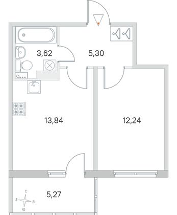 Продажа 1-комнатной квартиры 36,6 м², 4/4 этаж