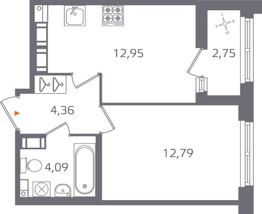 Продажа 1-комнатной квартиры 35,6 м², 16/17 этаж