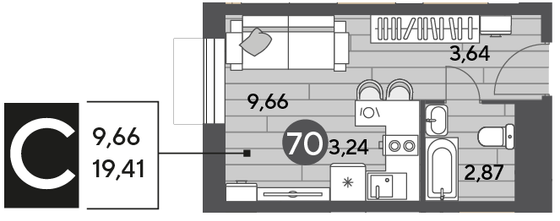 Продажа квартиры-студии 19,4 м², 2/10 этаж