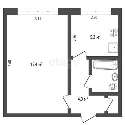 Продажа 1-комнатной квартиры 29,6 м², 2/9 этаж