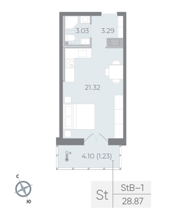 Продажа квартиры-студии 28,9 м², 7/8 этаж