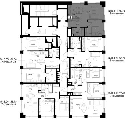 Продажа 2-комнатной квартиры 46,7 м², 18/24 этаж