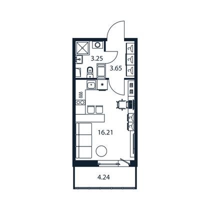 Продажа квартиры-студии 24,4 м², 7/12 этаж