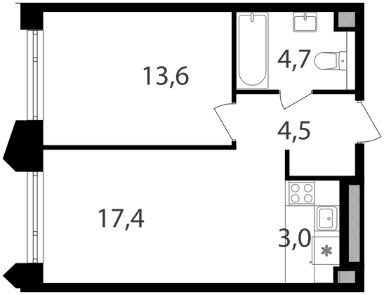 Продажа 1-комнатной квартиры 43,2 м², 9/19 этаж