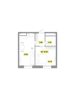 Продажа 2-комнатной квартиры 35,5 м², 9 этаж