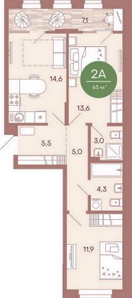 Продажа 2-комнатной квартиры 65 м², 1/17 этаж