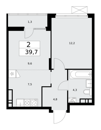 39,7 м², 2-комн. квартира, 16/16 этаж