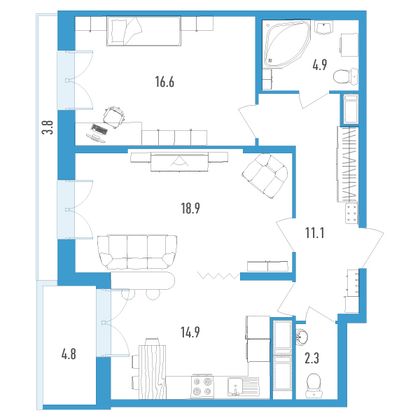 Продажа 2-комнатной квартиры 72,2 м², 5/18 этаж