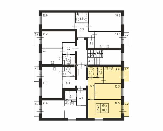 Продажа 2-комнатной квартиры 50,4 м², 4/4 этаж