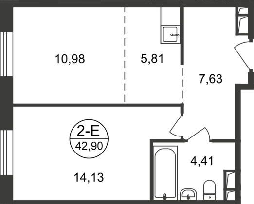 42,9 м², 2-комн. квартира, 3/9 этаж