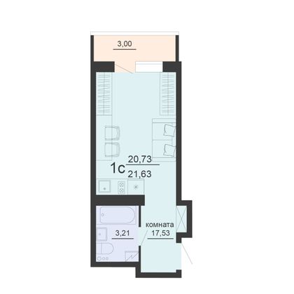 Продажа 1-комнатной квартиры 21,6 м², 9/20 этаж