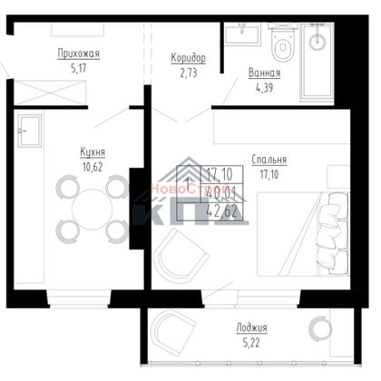 Продажа 1-комнатной квартиры 43 м², 3/12 этаж