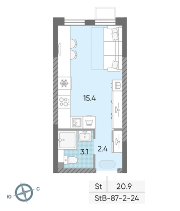 Продажа квартиры-студии 20,9 м², 14/24 этаж